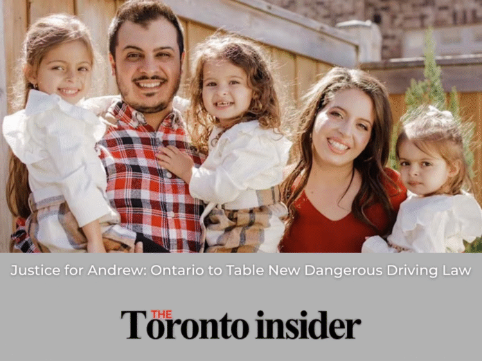 Family photo of Andrew Castiello with his wife and three daughters, used in coverage of Ontario’s proposed Andrew’s Law to increase penalties for dangerous driving.