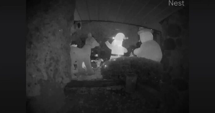 Christmas display carnage in Scarborough caught on camera: ‘Dad, they’re popping the inflatables!’