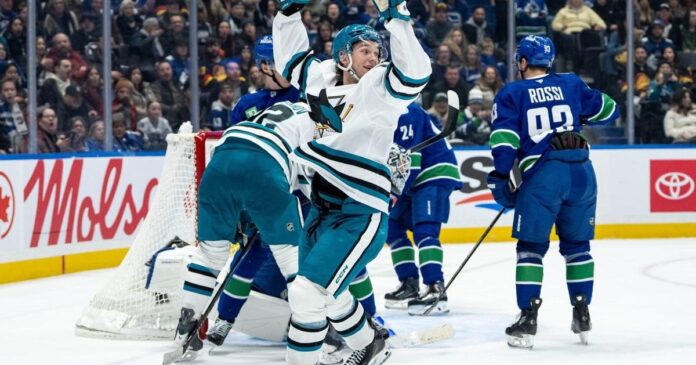 Vancouver product Macklin Celebrini nets two points, Sharks double up Canucks 6-3