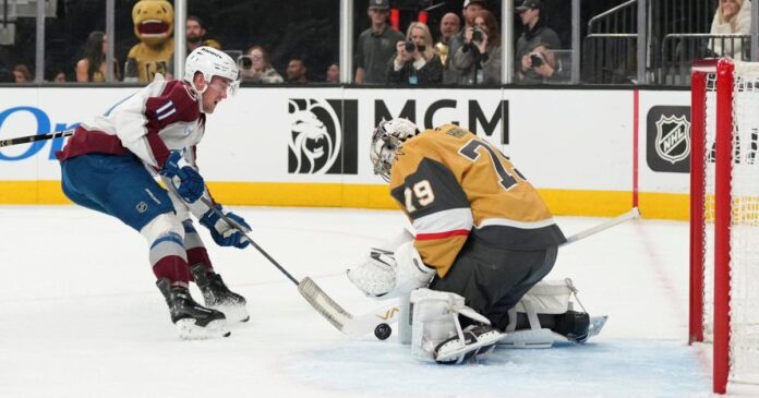 Necas scores twice, MacKinnon gets shootout winner, Avs top Knights 6-5