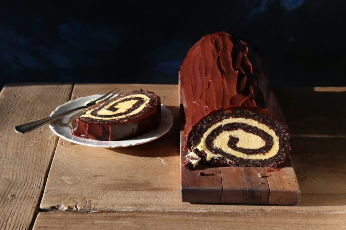 A festive Nanaimo bar Yule log
