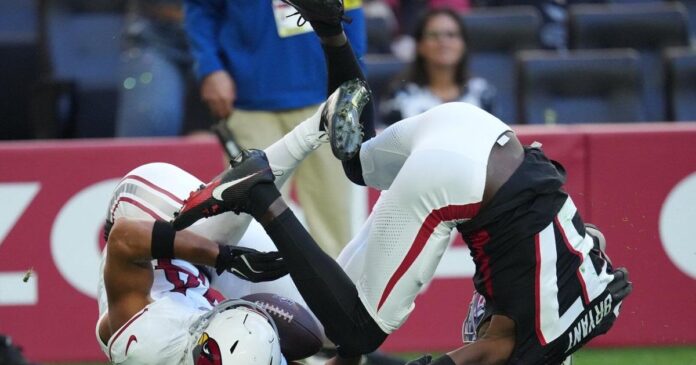 Falcons cornerback Mike Hughes is unlikely to return from ankle injury against the high-scoring Rams