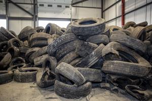 Piled up used tires